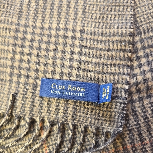 100% Cashmere Scarf Club Room Dark Check Print 12x57 - Picture 5 of 6